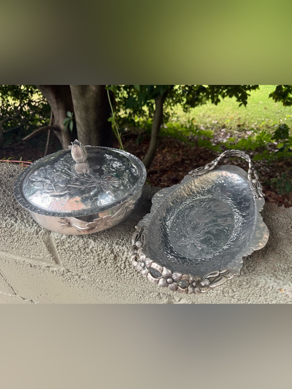 #Vintage Silver-Tone Floral Hand Forged Rodney Kent 404 Serving set
